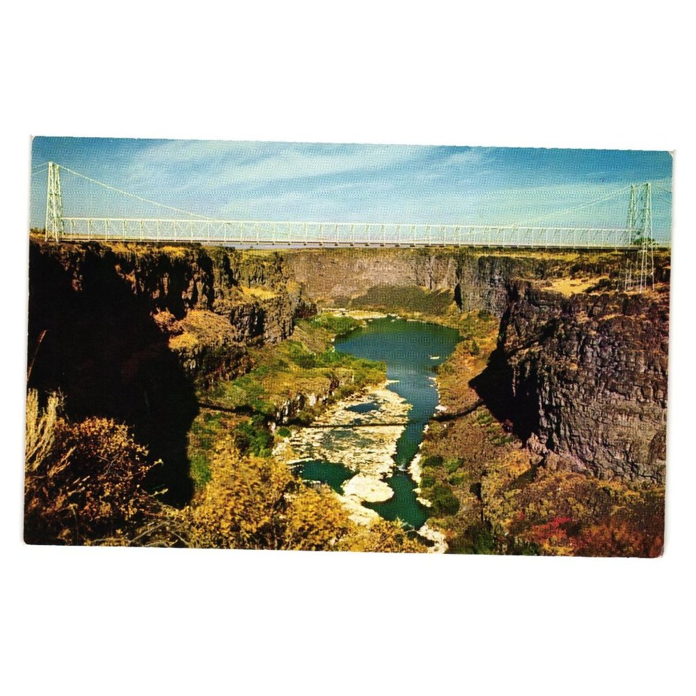 Vintage Postcard Hansen Suspension Bridge Snake River Kodachrome State Hwy 25